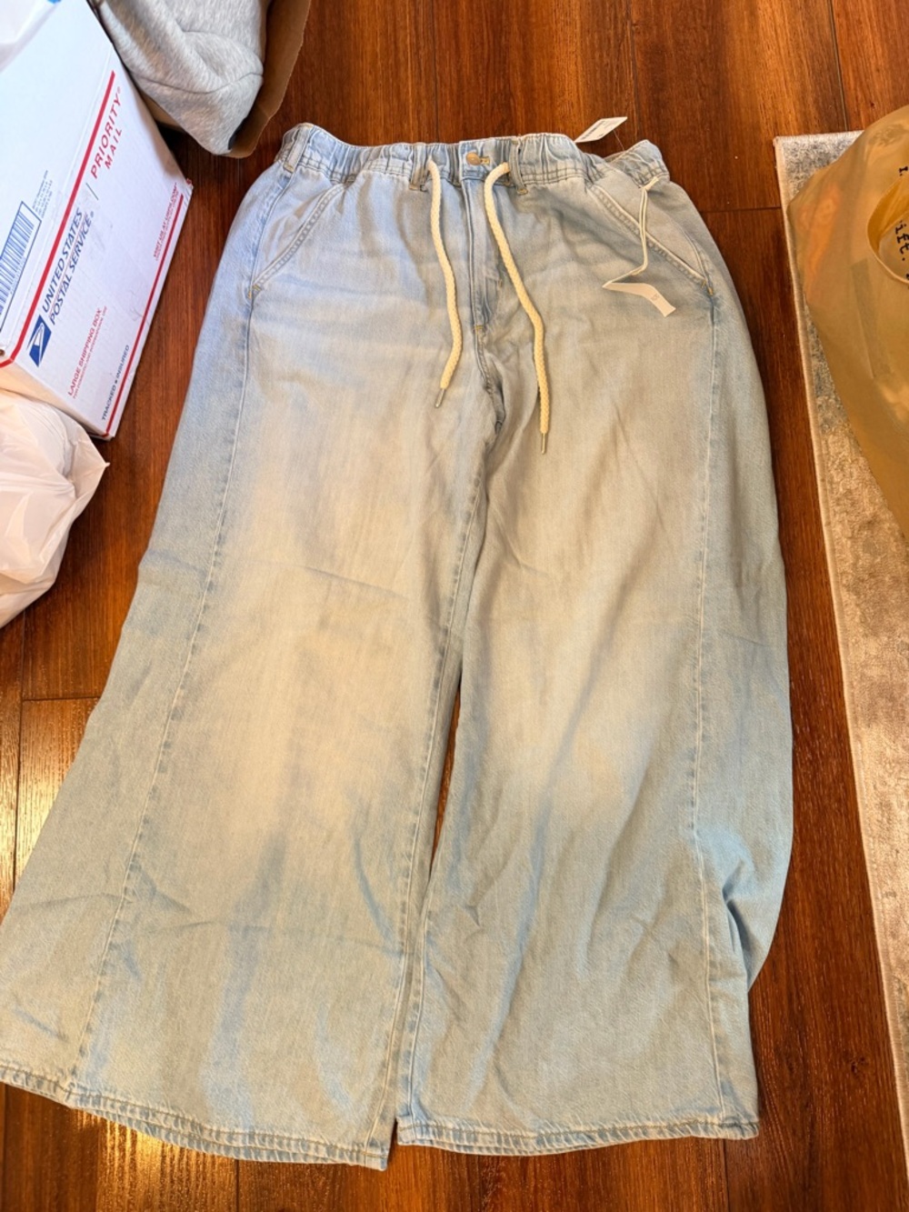 Pilcro Light Blue Wide Leg Pants with Drawstring Waist